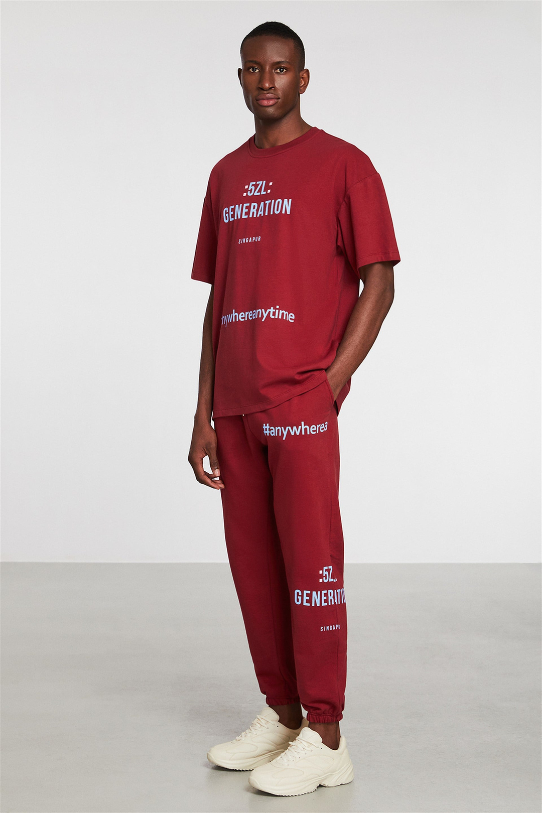 GENERATION Erkek Bordo Baskılı Yuvarlak Yaka Comfort Fit Eşofman Takımı