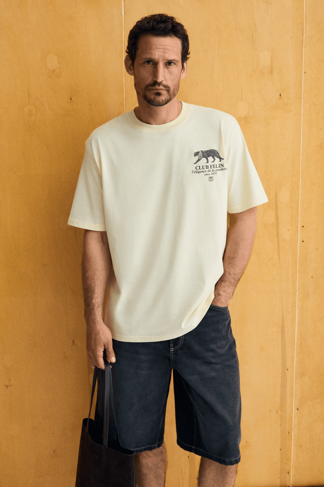 GIGANEST Erkek %100 Organik Pamuklu Baskı Detaylı Yuvarlak Yaka Sarı T-Shirt
