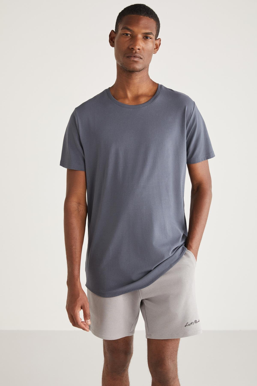 GREG Basic Relaxed Koyu Gri Tekli T-Shirt