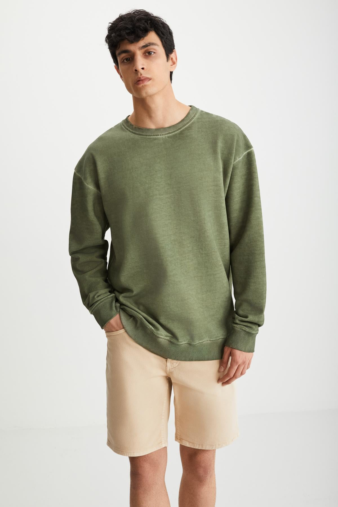 GREGOR Basic Oversize Haki Tekli Sweatshirt