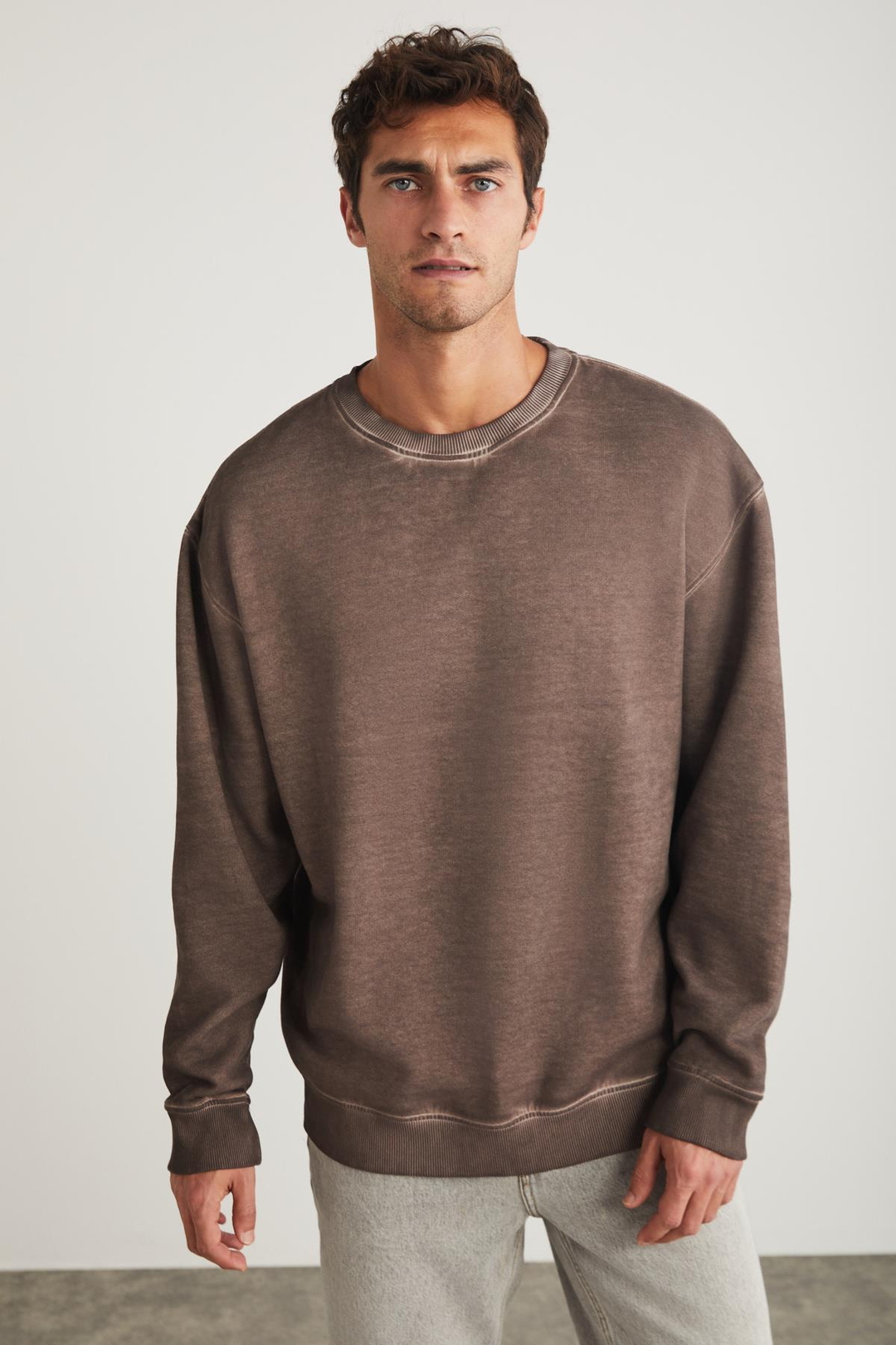 GREGOR Basic Oversize Kahverengi Tekli Sweatshirt