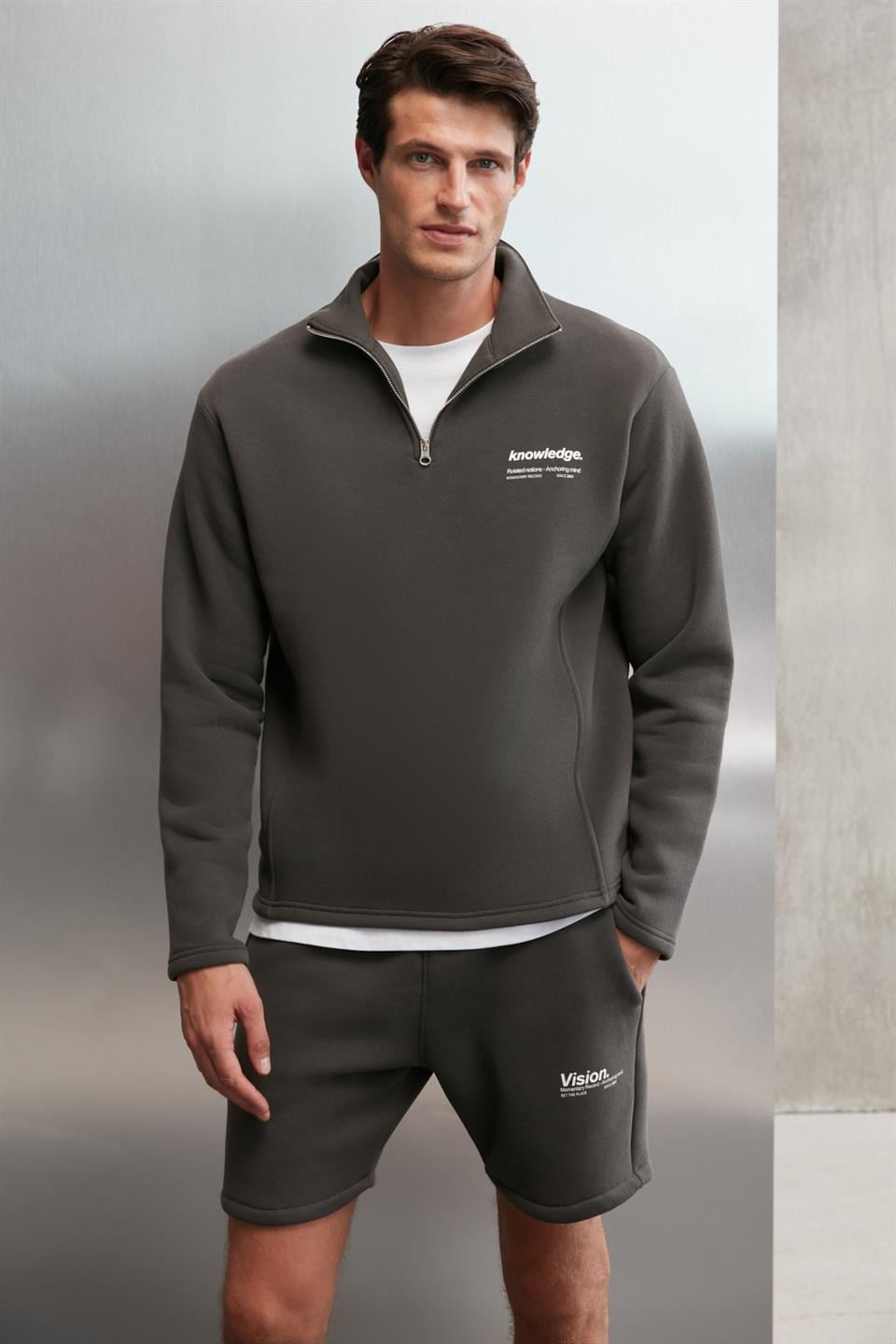 HALDEN Örme Oversize Koyu Gri Tekli Sweatshirt