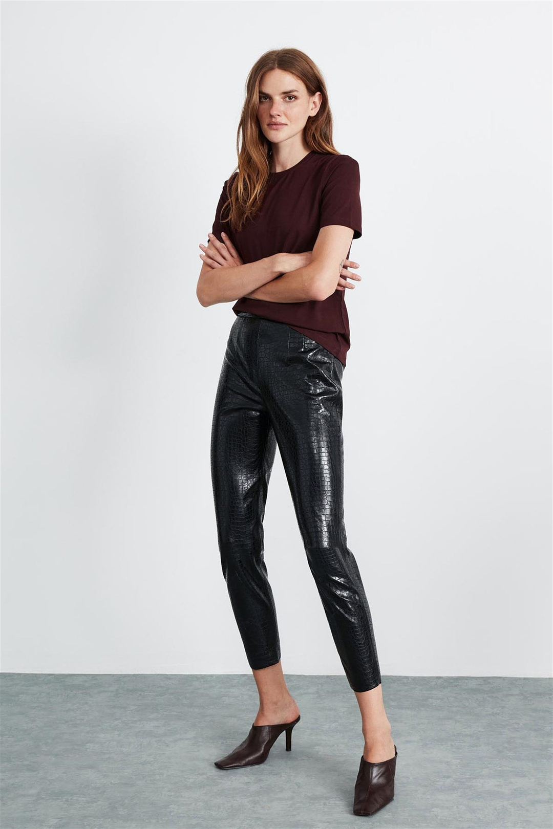 HANNAH Kadın Bordo Düz Renk Yuvarlak Yaka Comfort Fit T-Shirt