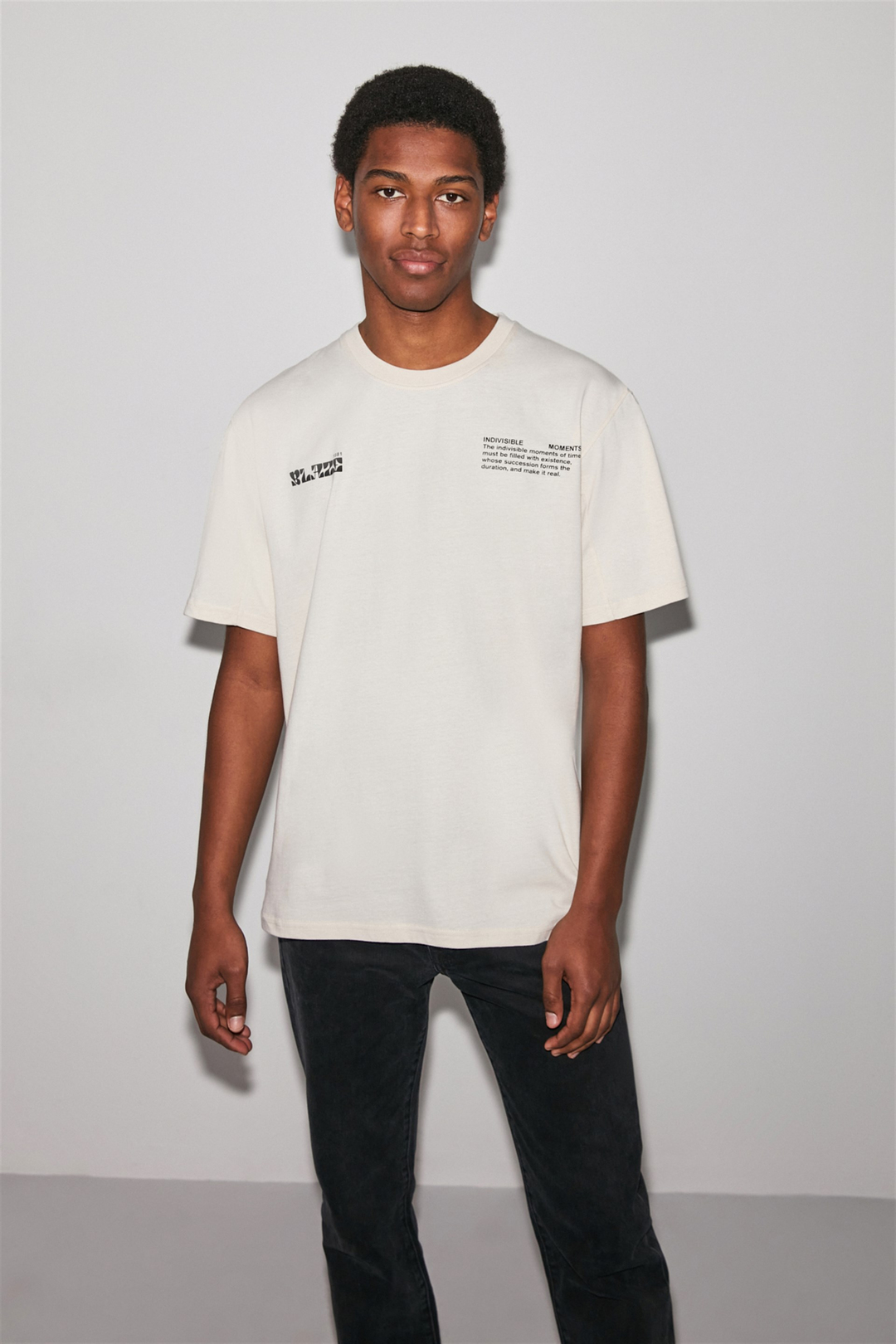 harlem Erkek Ekru Baskılı Yuvarlak Yaka Comfort Fit T-Shirt