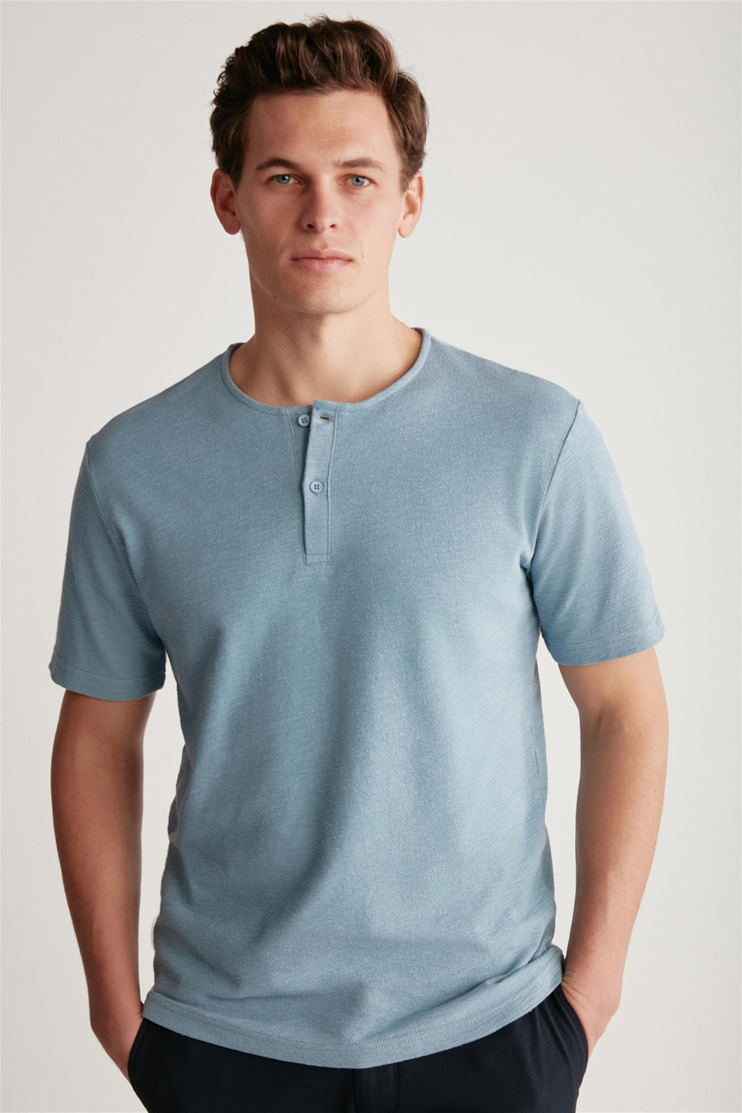 HARRY Örme  Mavi Tekli T-Shirt