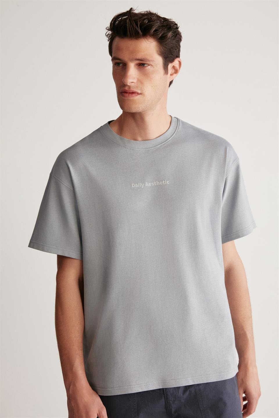 HARVEY Örme Oversize Açık Gri  T-Shirt