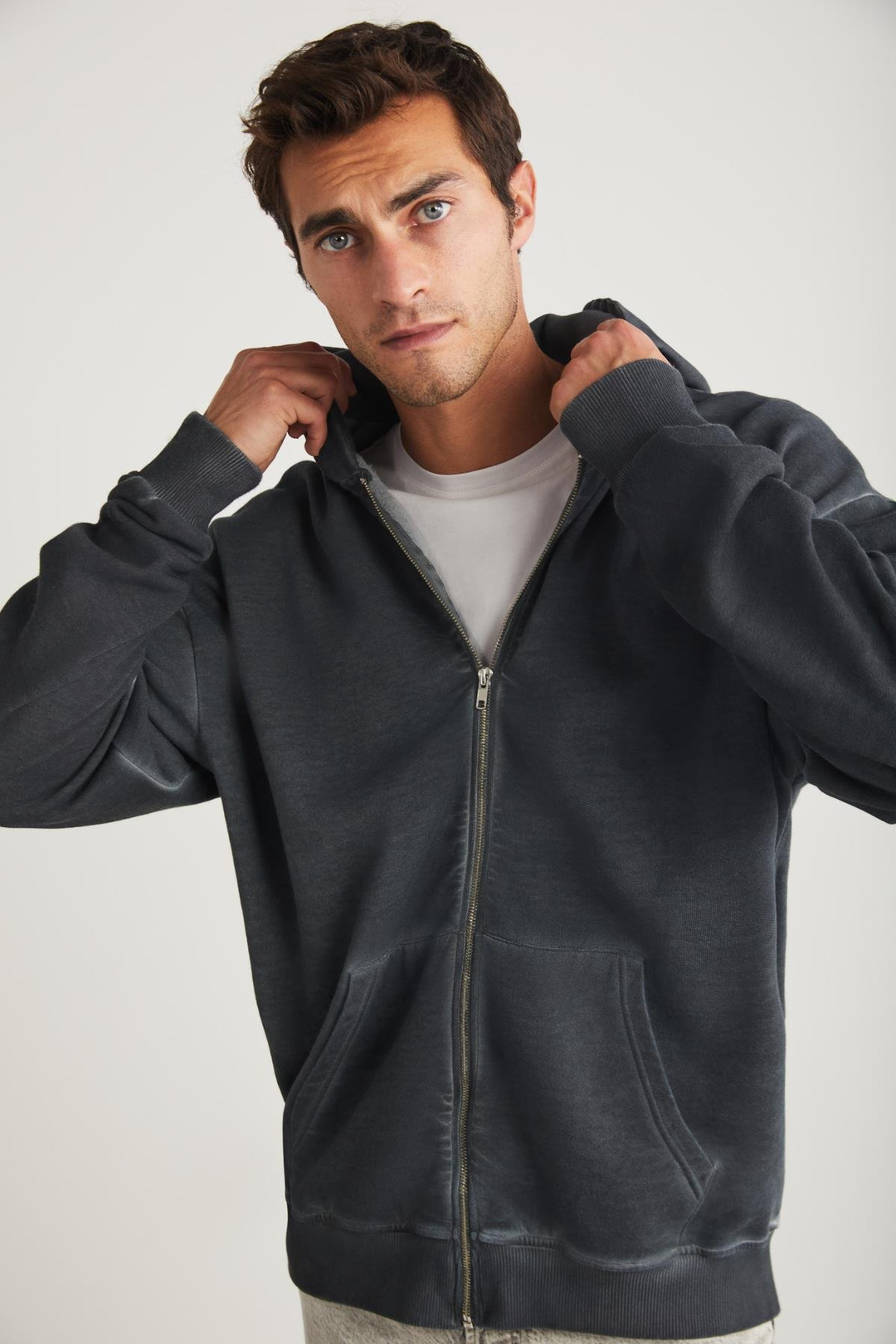 HENDRICK Basic Oversize Koyu Gri Tekli Sweatshirt