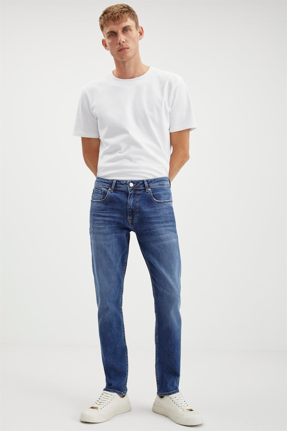 HERMAN  Slim Fit Mavi Tekli Jeans