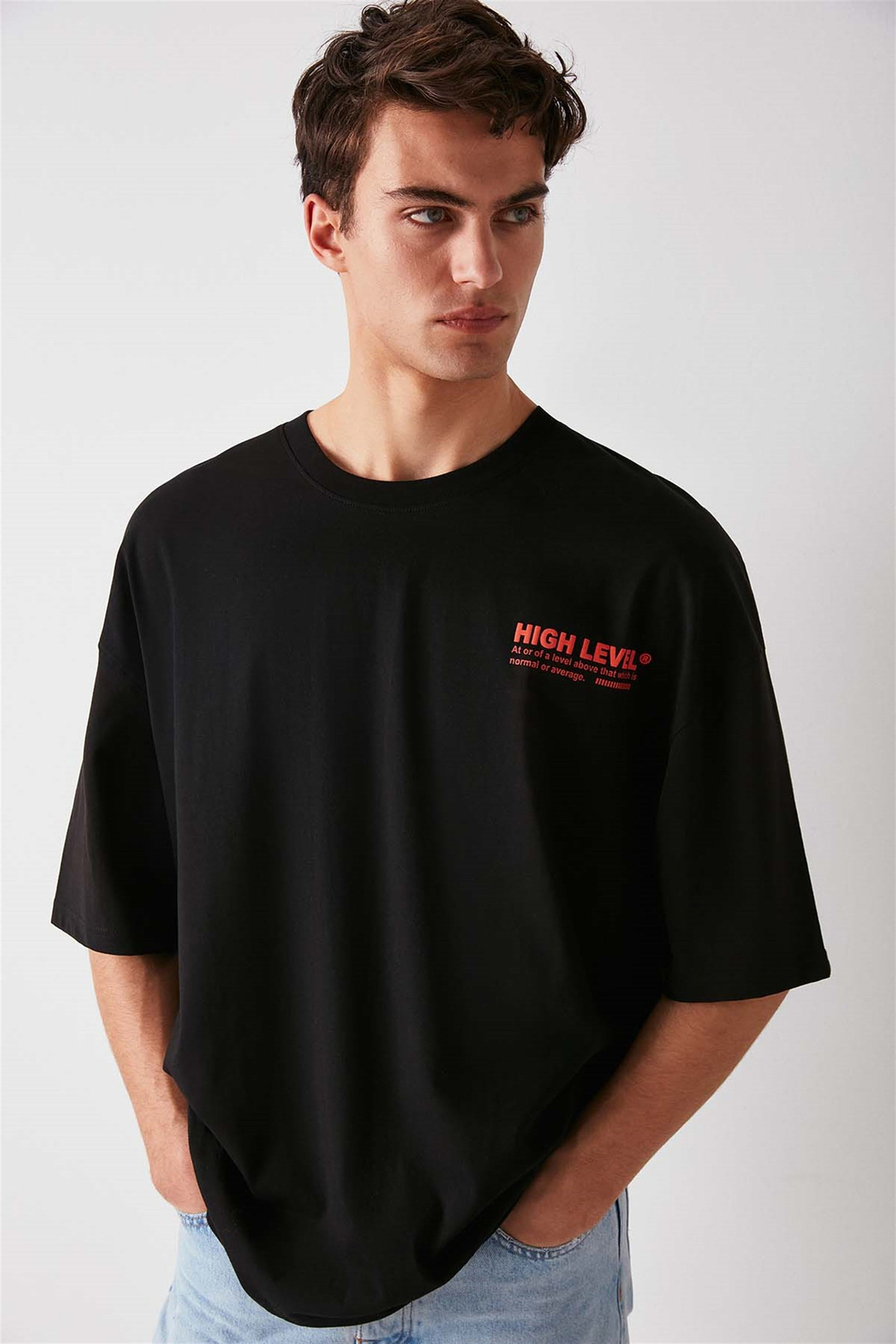 HİGH Örme Ekstra Oversize Siyah  T-Shirt