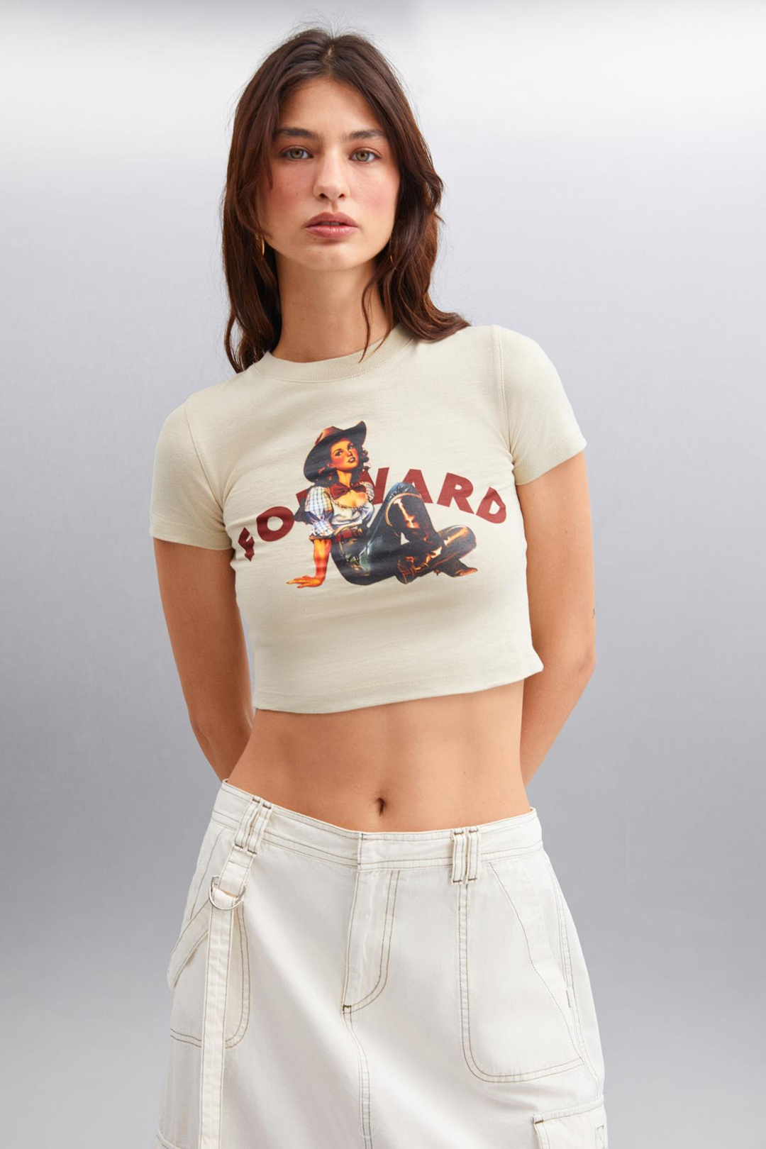 ICE Basic Crop Gri Tekli T-Shirt