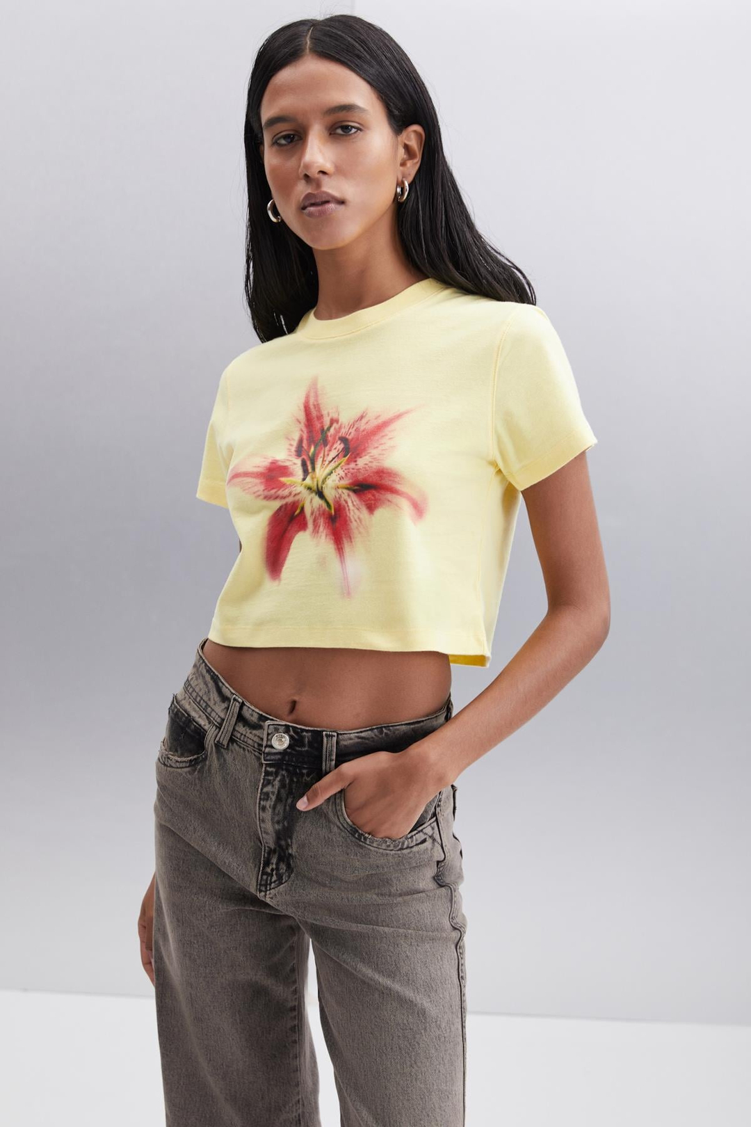 IGNACIO  Crop Sarı Tekli T-Shirt