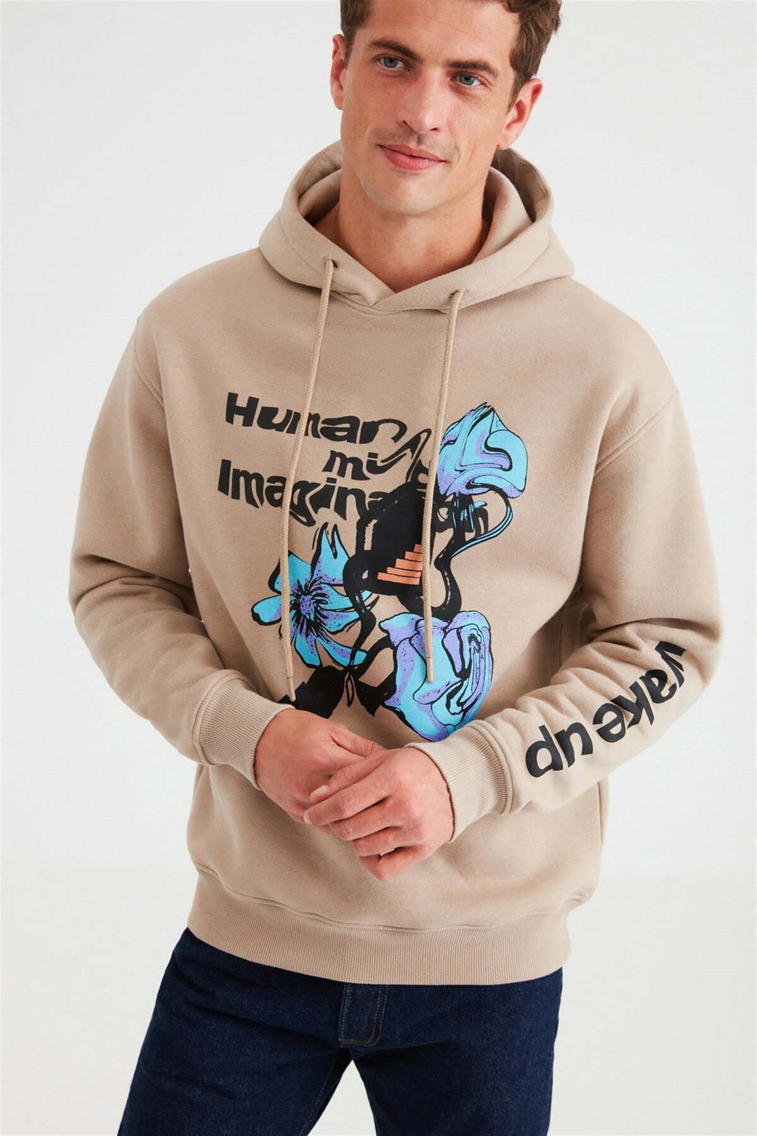 IMAGINATION Örme Oversize Bej  Sweatshirt