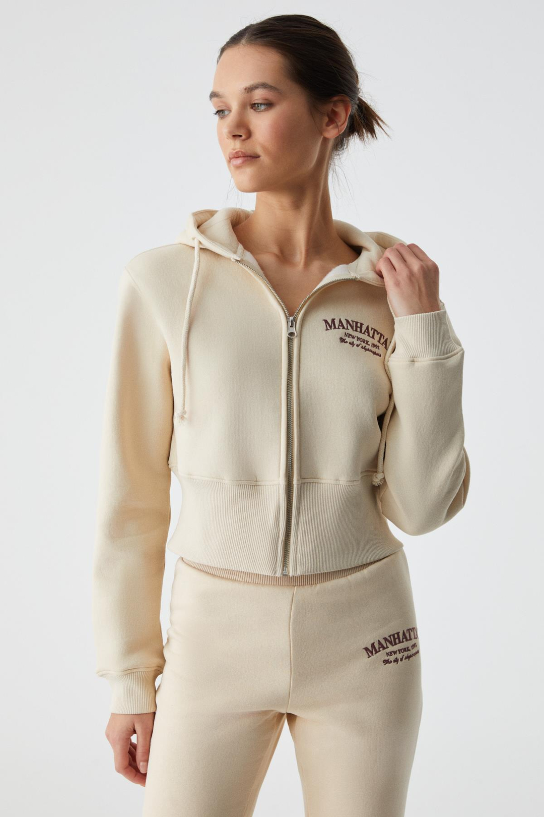 IRESSINE Kadın Kapüşonlu Fermuarlı Uzun Kollu Regular Taş Rengi Sweatshirt