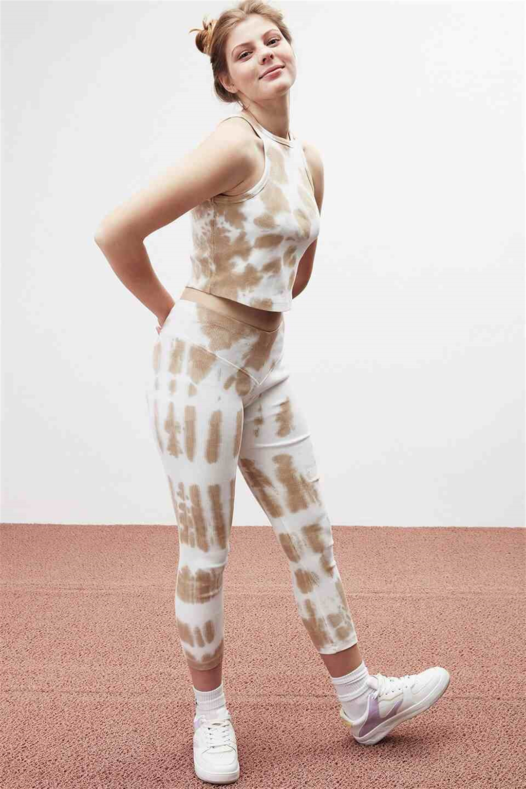 JADA Kadın Kahverengi Batik Halter Yaka Comfort Fit Alt-Üst Takım