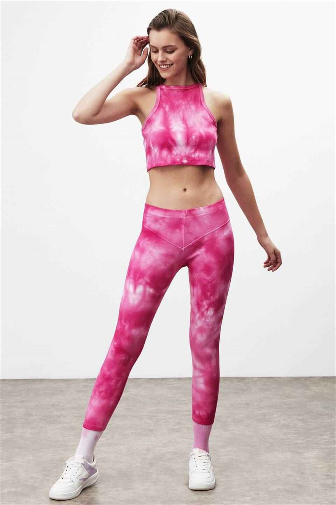 JADA Kadın Pembe Batik Halter Yaka Comfort Fit Alt-Üst Takım
