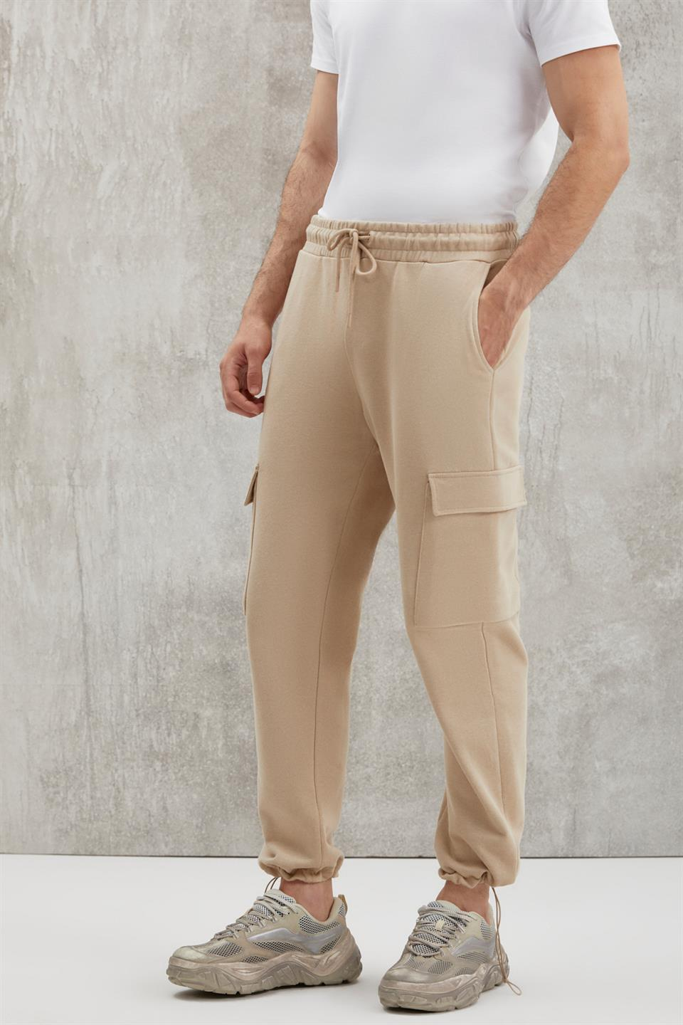 JADON Relaxed Comfort Bej Tekli Eşofman Altı