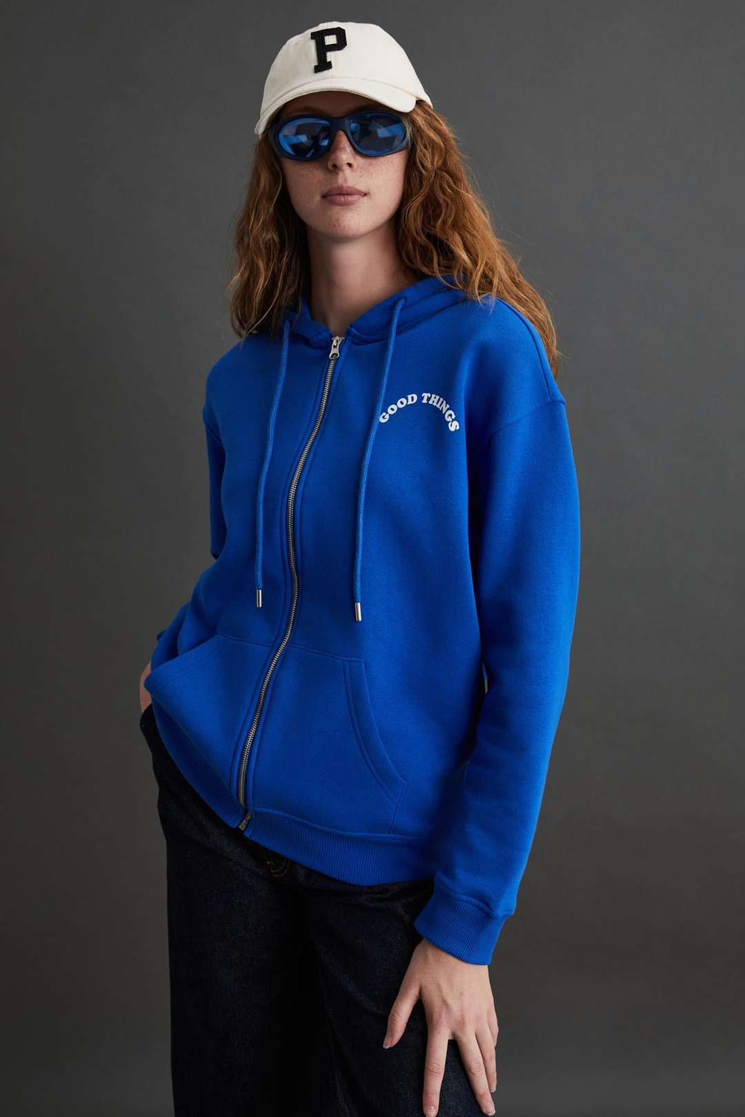 JASLEEN Basic Regular Parlament Mavi Tekli Sweatshirt