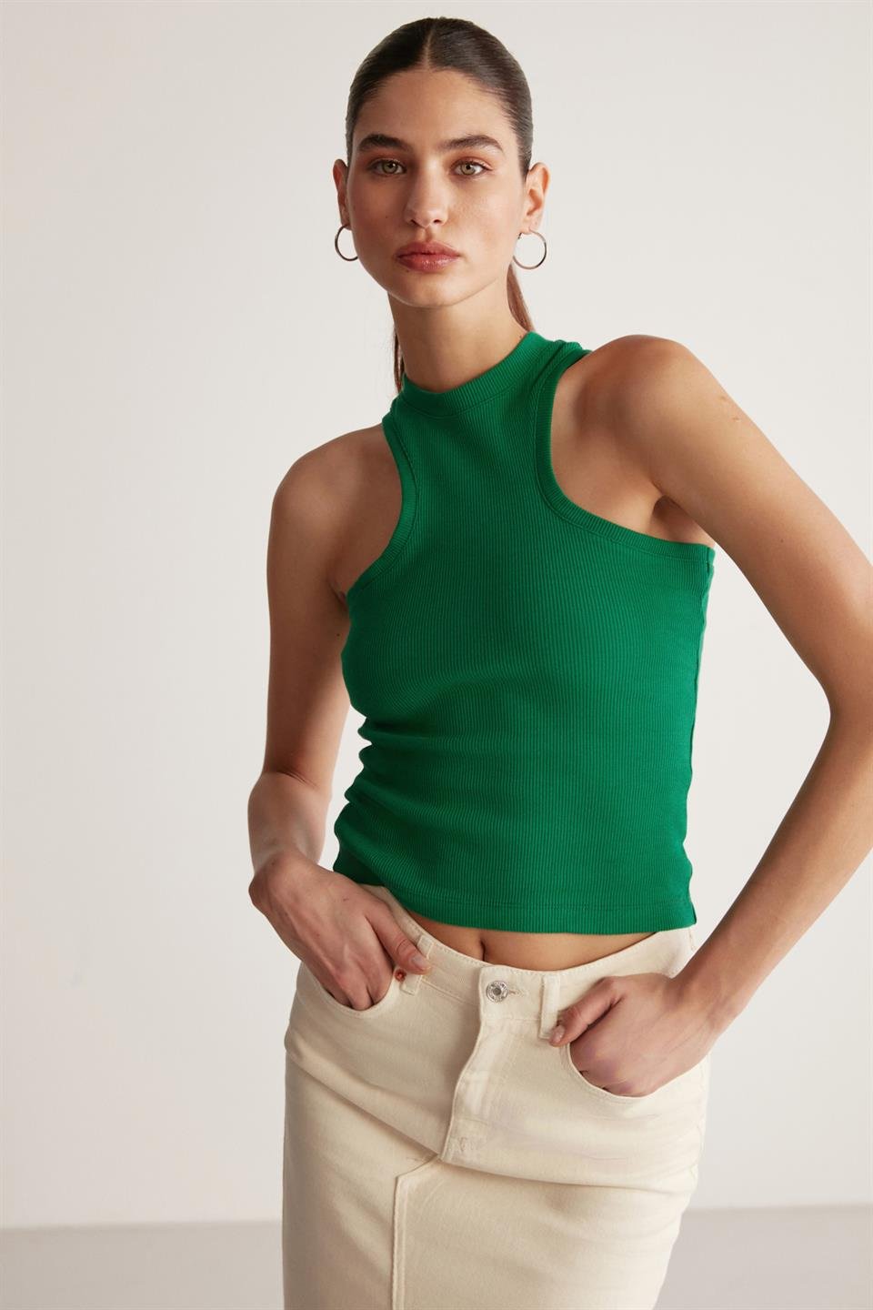 JASMIN Örme Slim Yeşil  Bluz