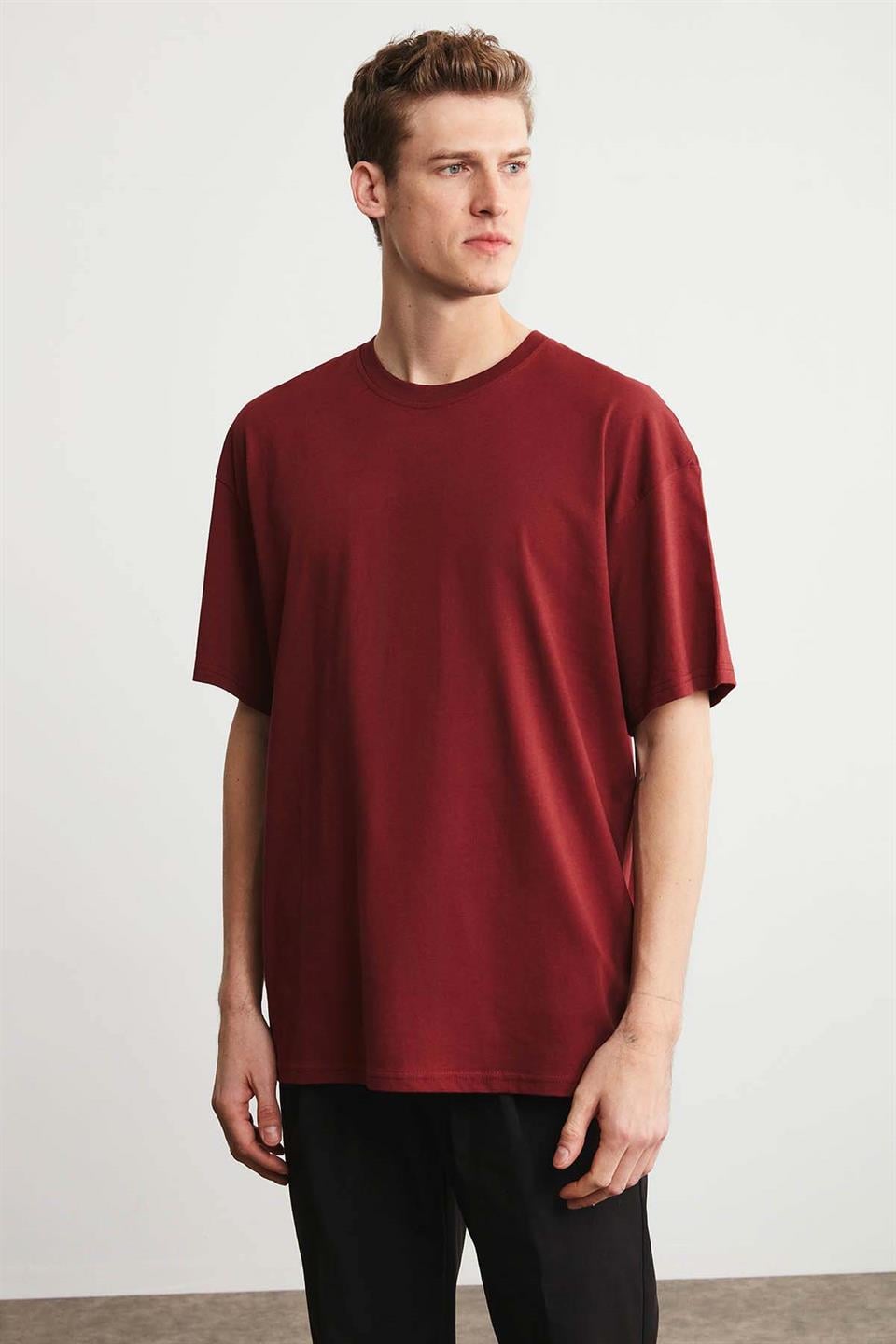 JETT Örme Oversize Bordo  T-Shirt