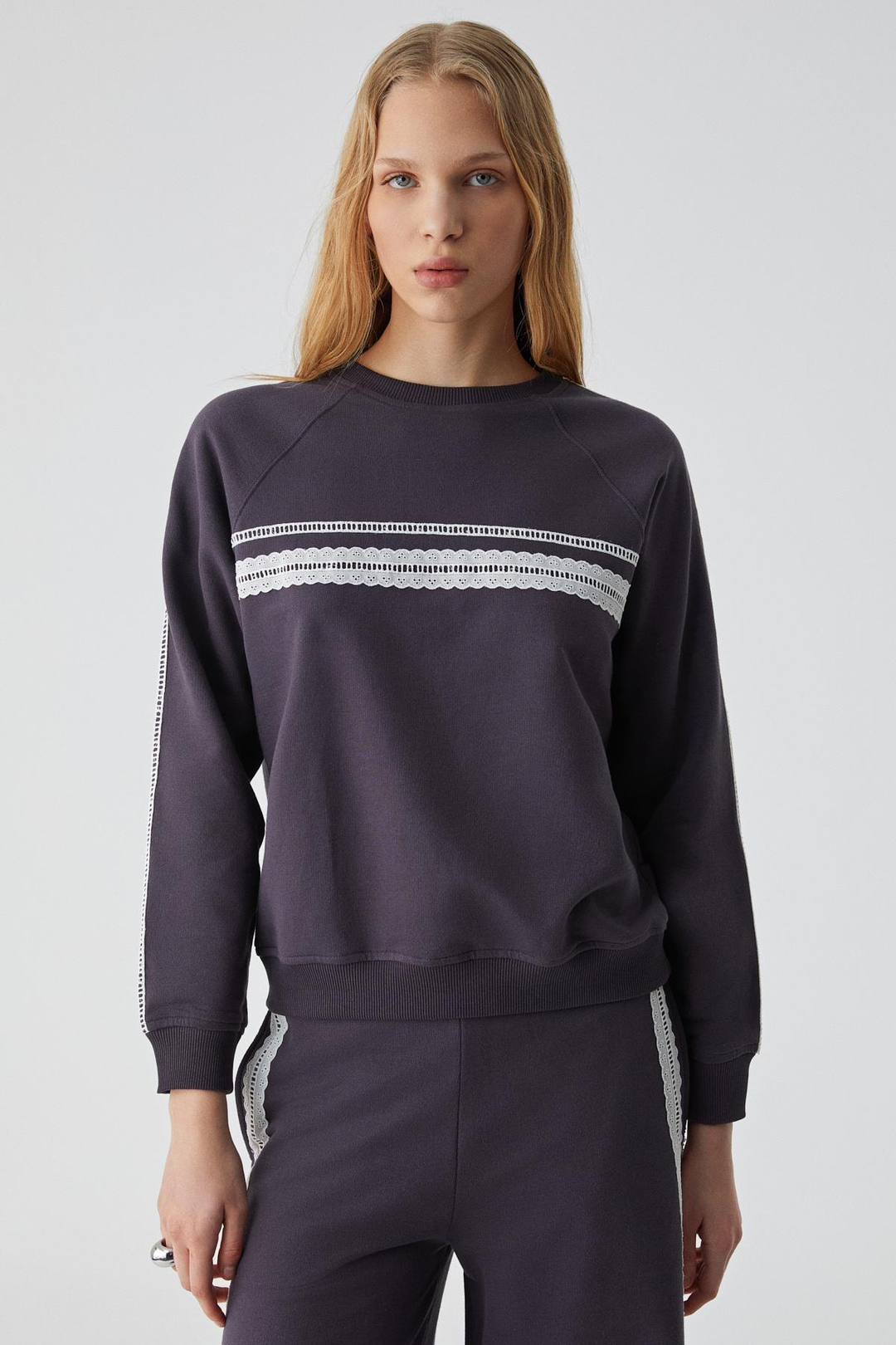 JINX Kadın %100 Pamuk Kapüşonlu Fermuarlı Mor Sweatshirt