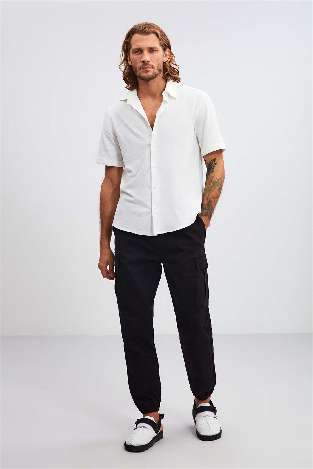JOSH Dokulu Kumaş Relaxed Fit Beyaz  Gömlek