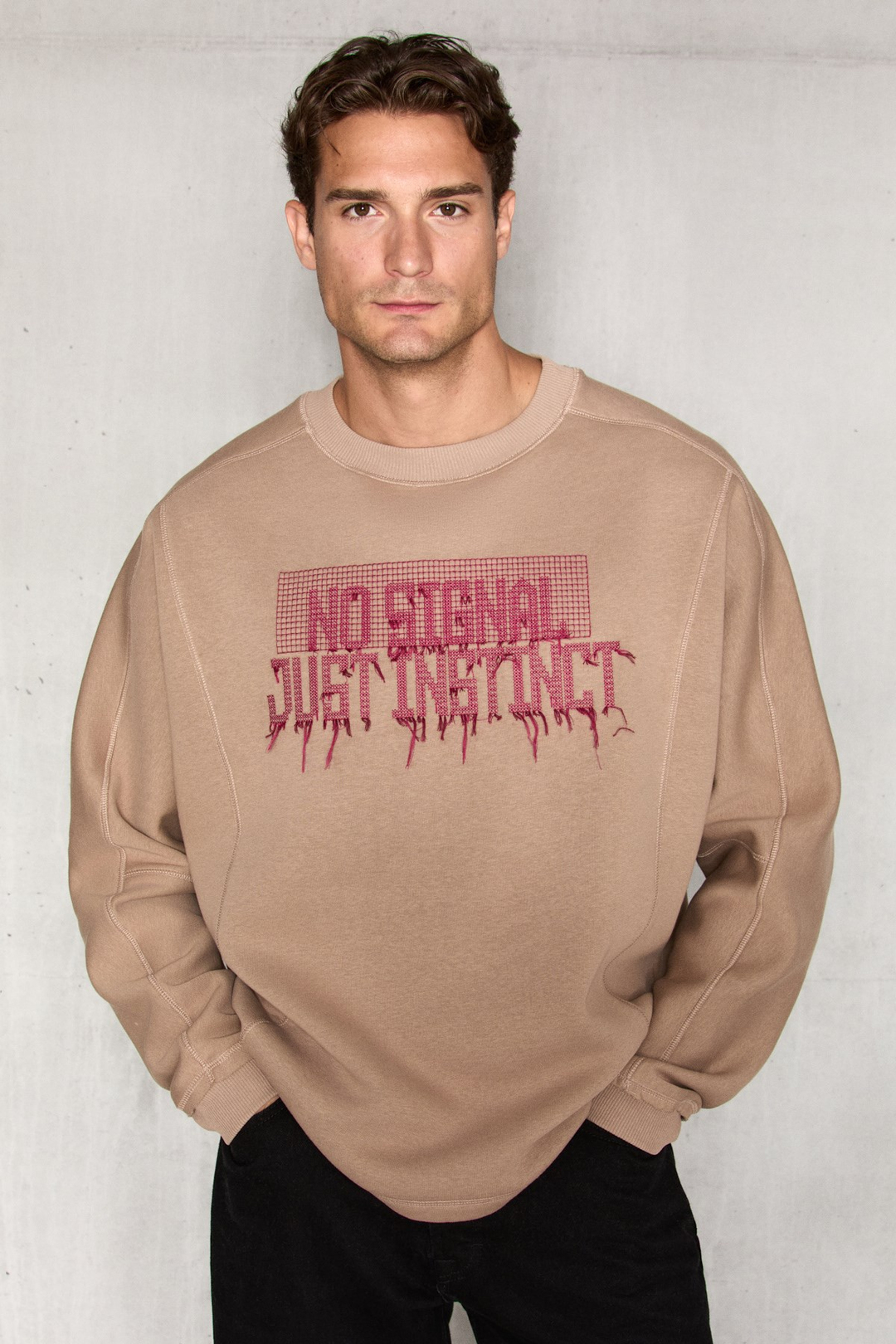 KAEL Erkek Önü Nakış Detaylı Şardonlu Vizon - Bej Sweatshirt