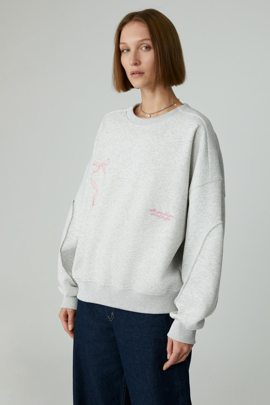 KARME Kadın Oversıze Şardonlu Baskılı Açık Gri Sweatshirt