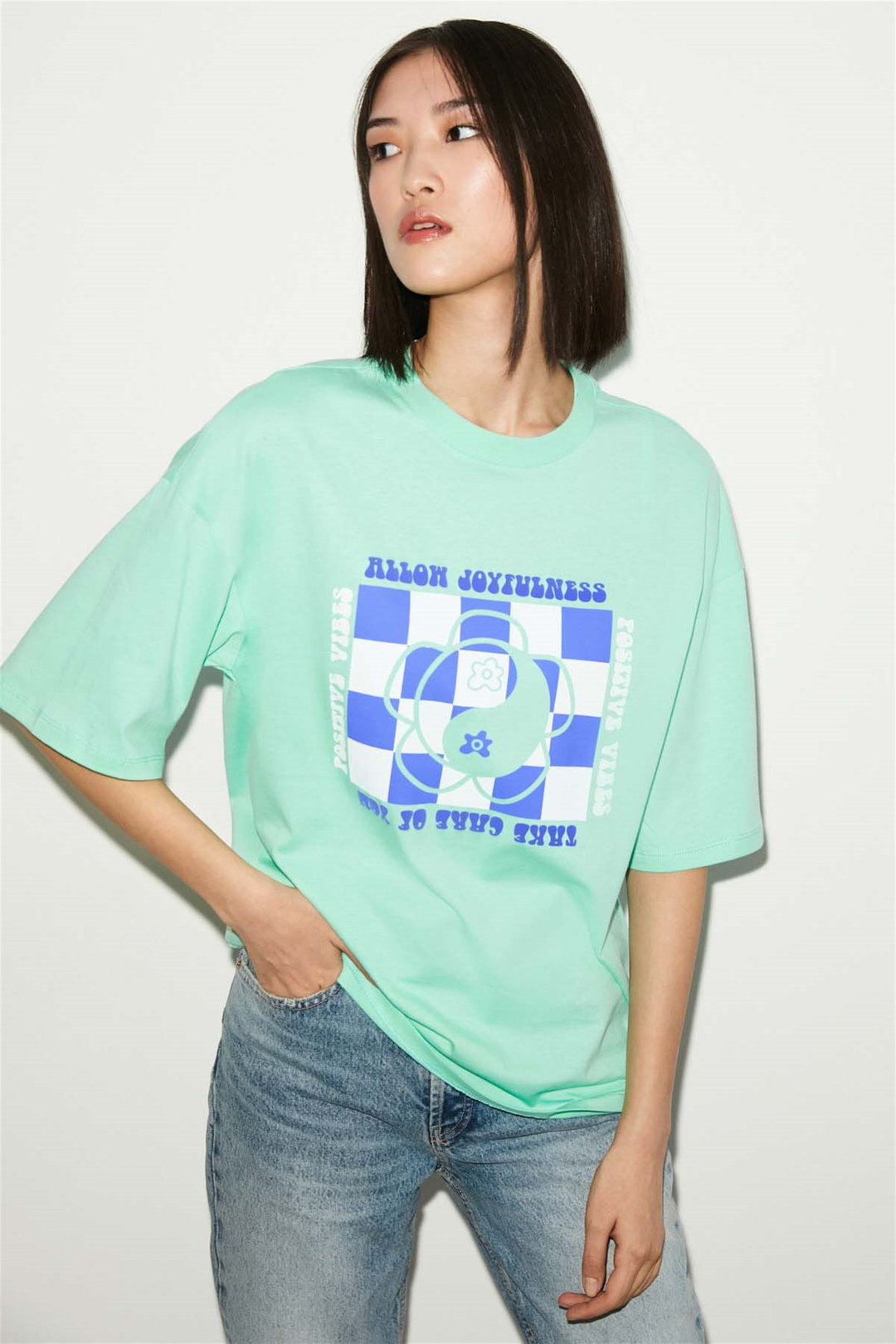 KASSİA Örme Oversize Mint Yeşil  T-Shirt
