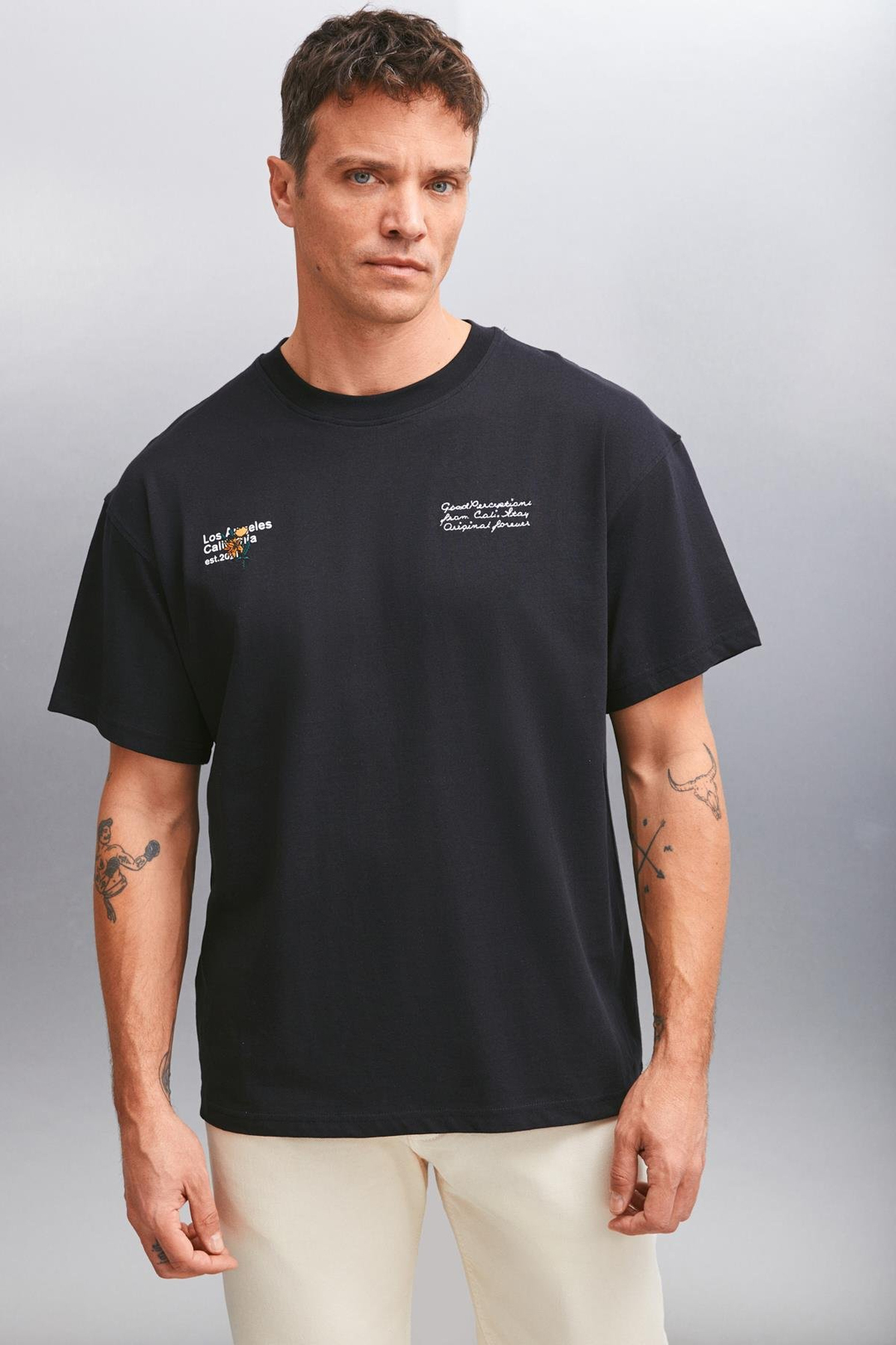 KASTEL Basic Regular Siyah Tekli T-Shirt