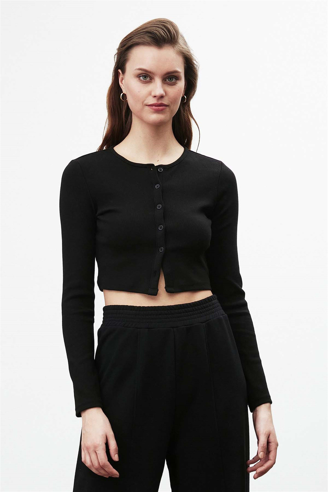 KENDRA Kaşkorse Crop Fit Siyah  Bluz