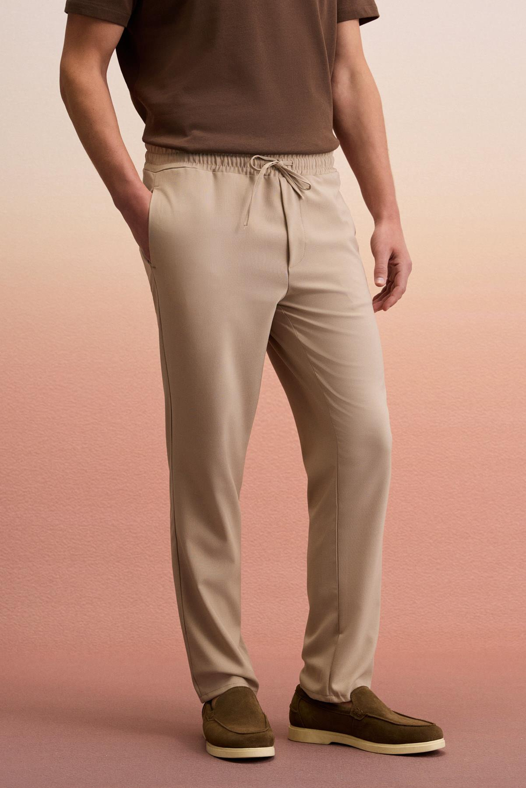 KHORN Erkek Relaxed Bağcıklı Normal Paça Bej Pantolon