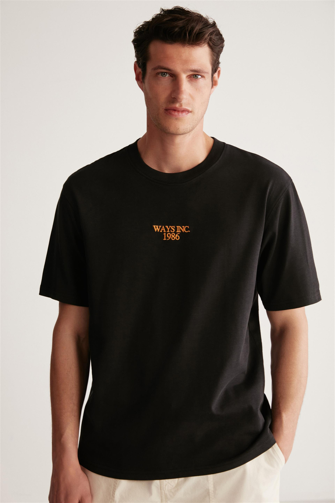 KYLEE Örme Oversize Siyah Tekli T-Shirt