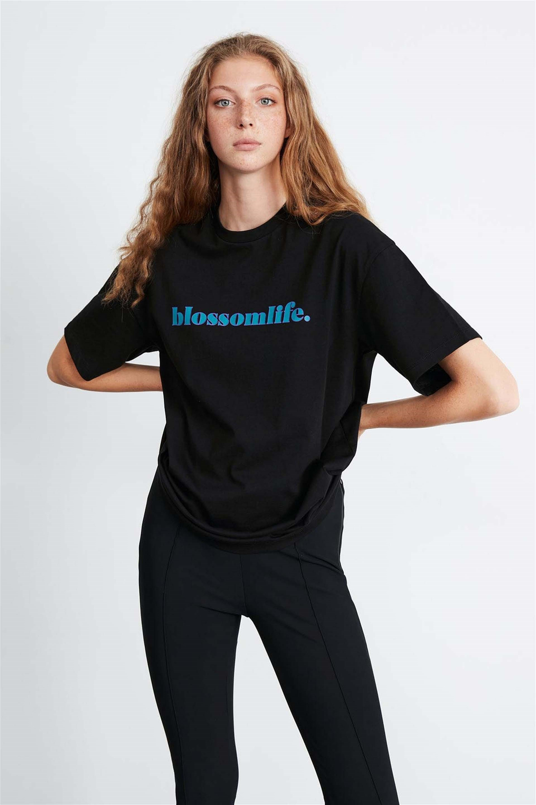 KYLIE Örme Oversize Siyah  T-Shirt