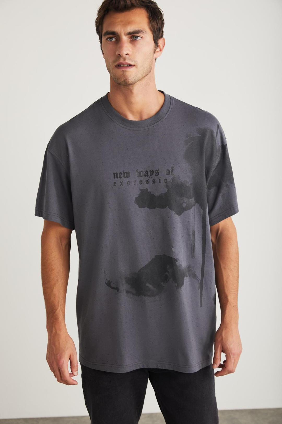 KYRIE Basic Oversize Gri Tekli T-Shirt
