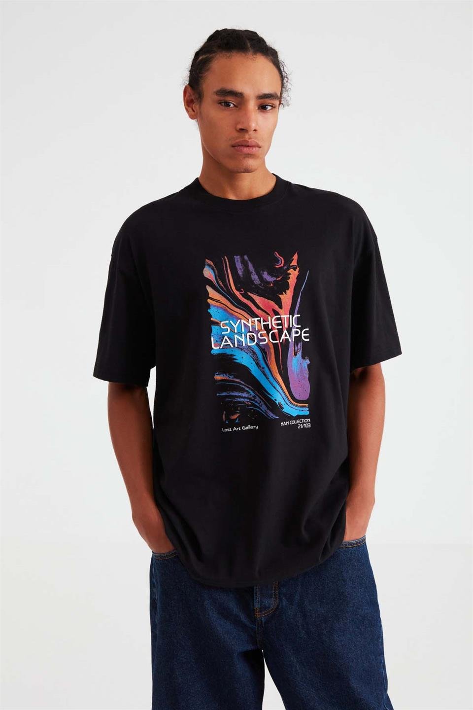LANDSCAPE Örme Oversize Siyah  T-Shirt