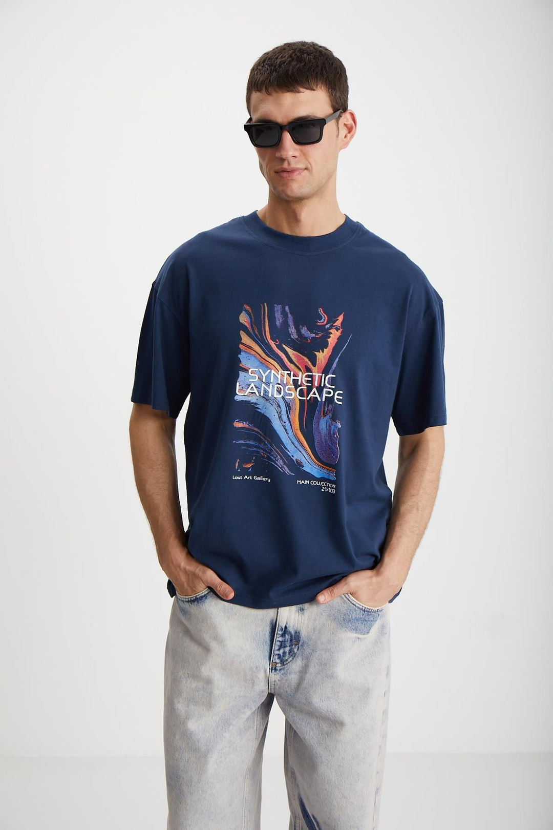 LANDSCAPE  Oversize Lacivert Tekli T-Shirt