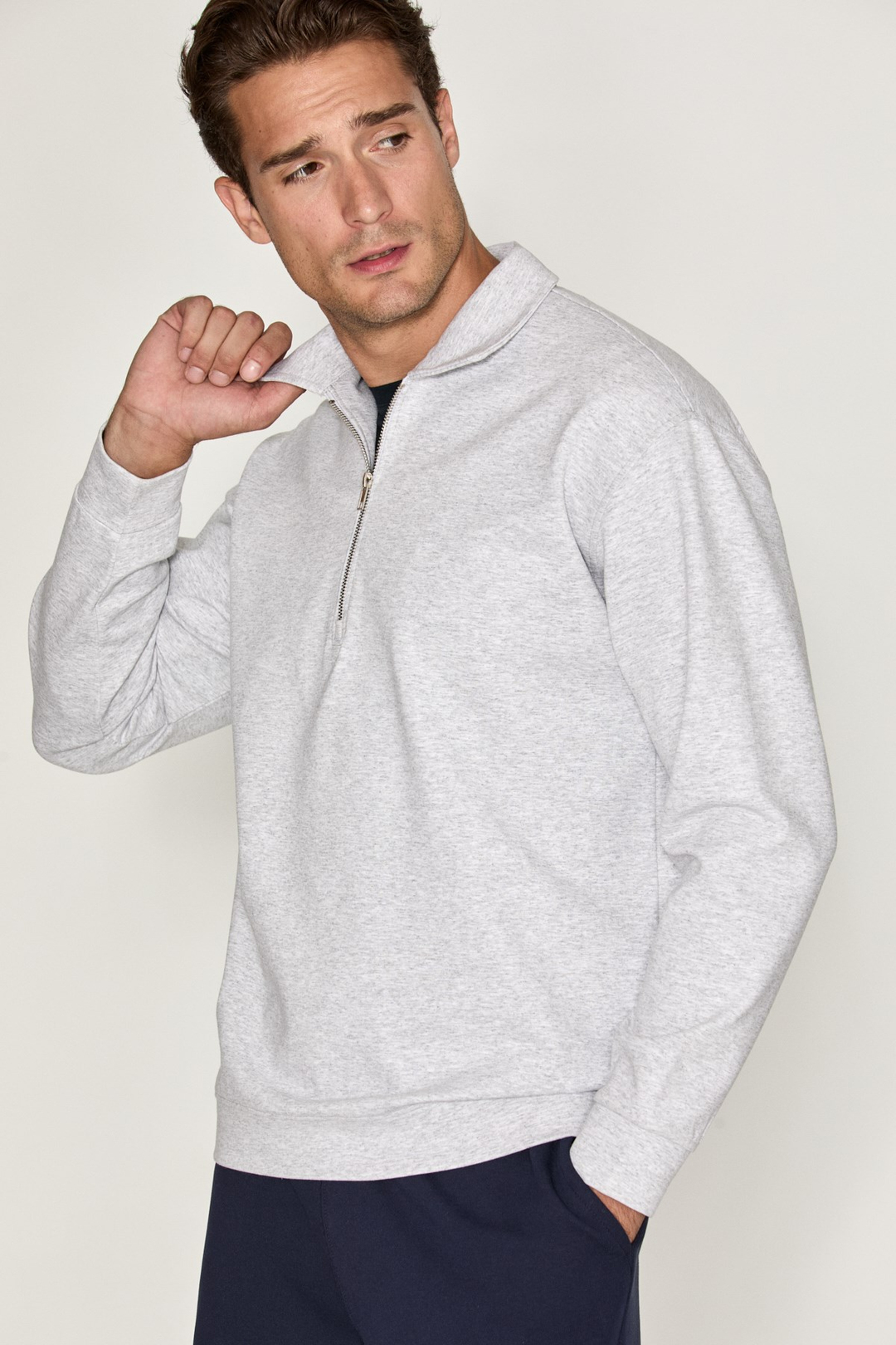 LAURENT Erkek Yarım Fermuarlı Grimelanj Sweatshirt