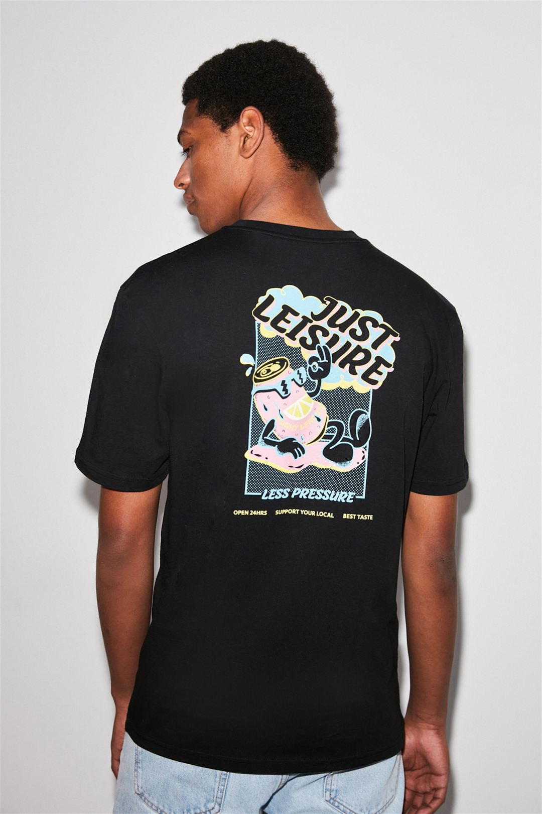 LEISURE Erkek Siyah Baskılı Yuvarlak Yaka Regular Fit T-Shirt