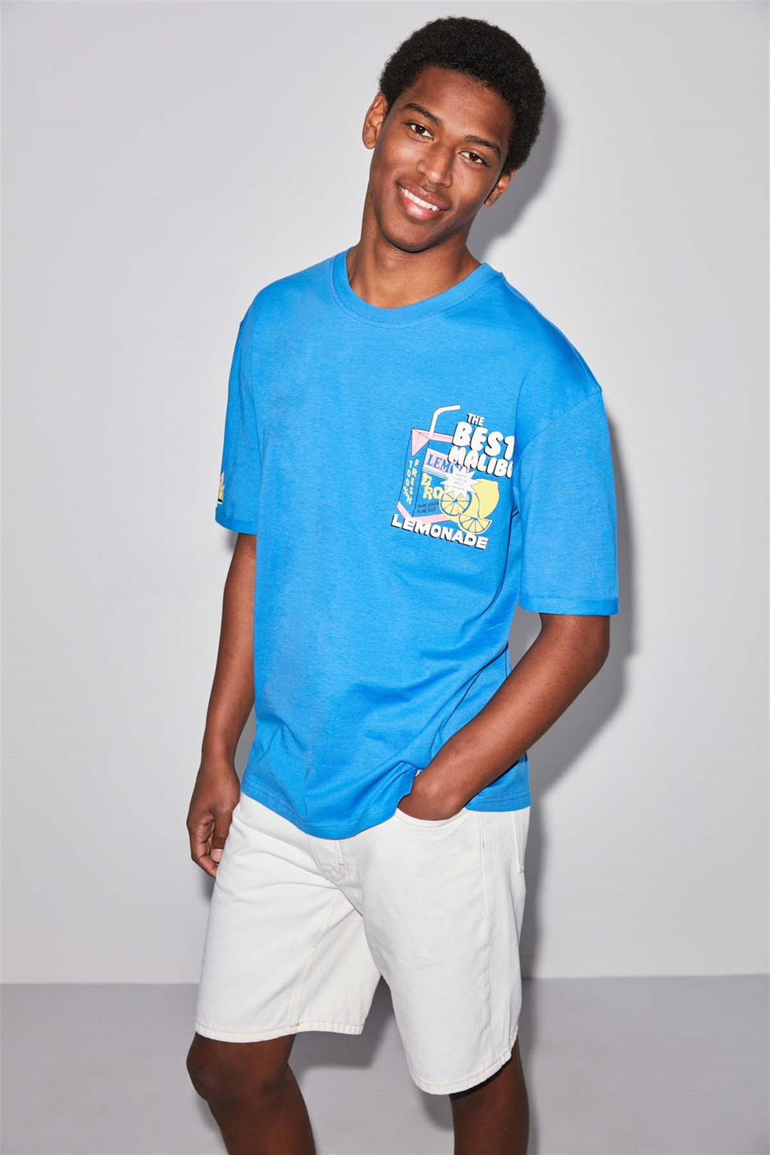 LEMONADE Örme Comfort Fit Mavi  T-Shirt