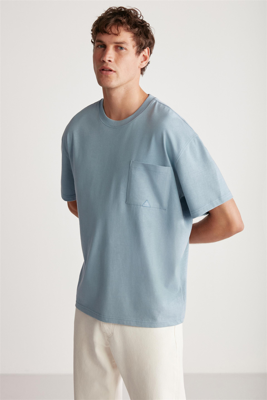 LEO Örme Oversize Mavi Tekli T-Shirt