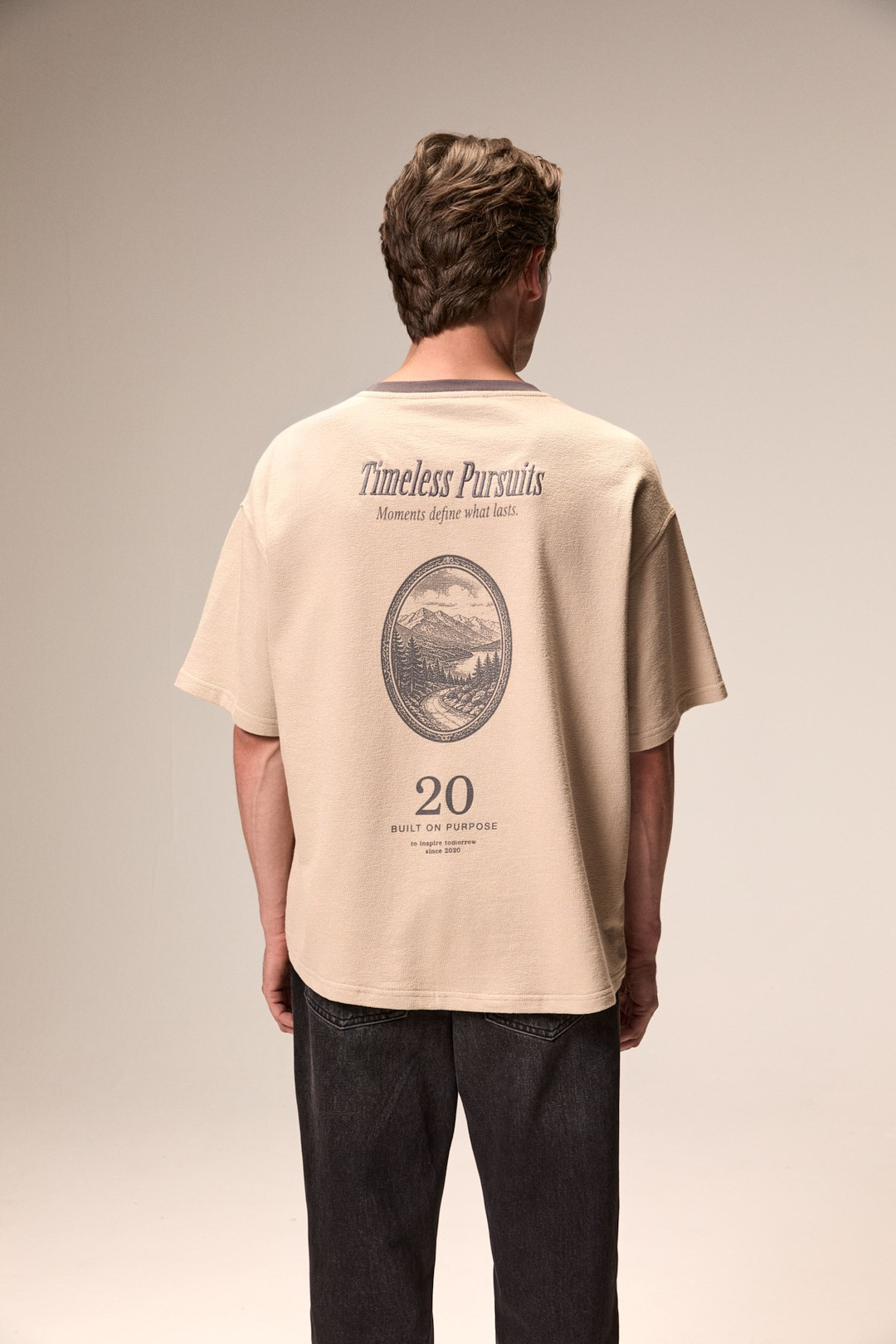 LEONTE Erkek Kontrast Yakalı Vizon - Bej T-Shirt