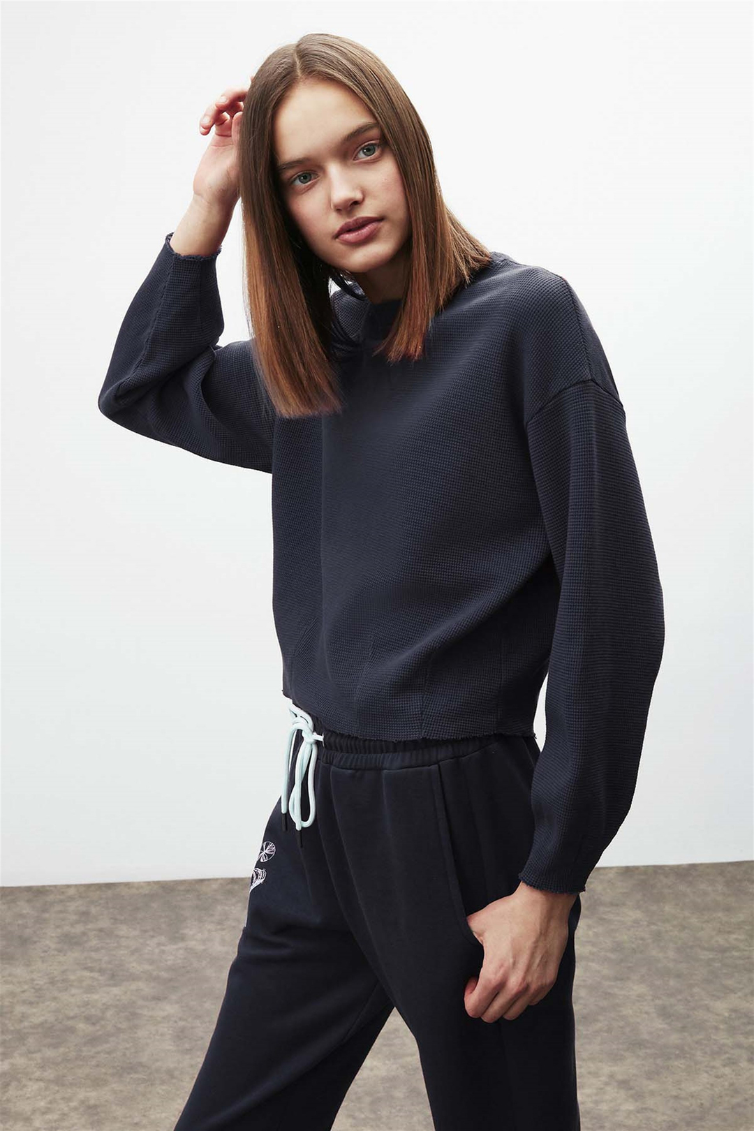 LIV Örme Crop Fit Lacivert  Sweatshirt