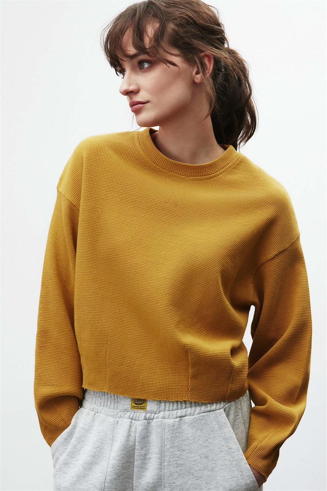 LIV Örme Crop Fit Safran Sarı  Sweatshirt