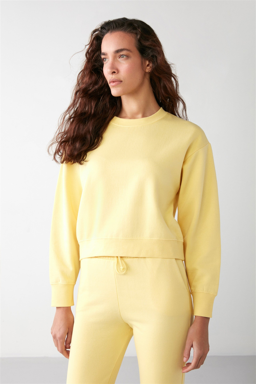 LONA Dokuma Relaxed Sarı Tekli Sweatshirt