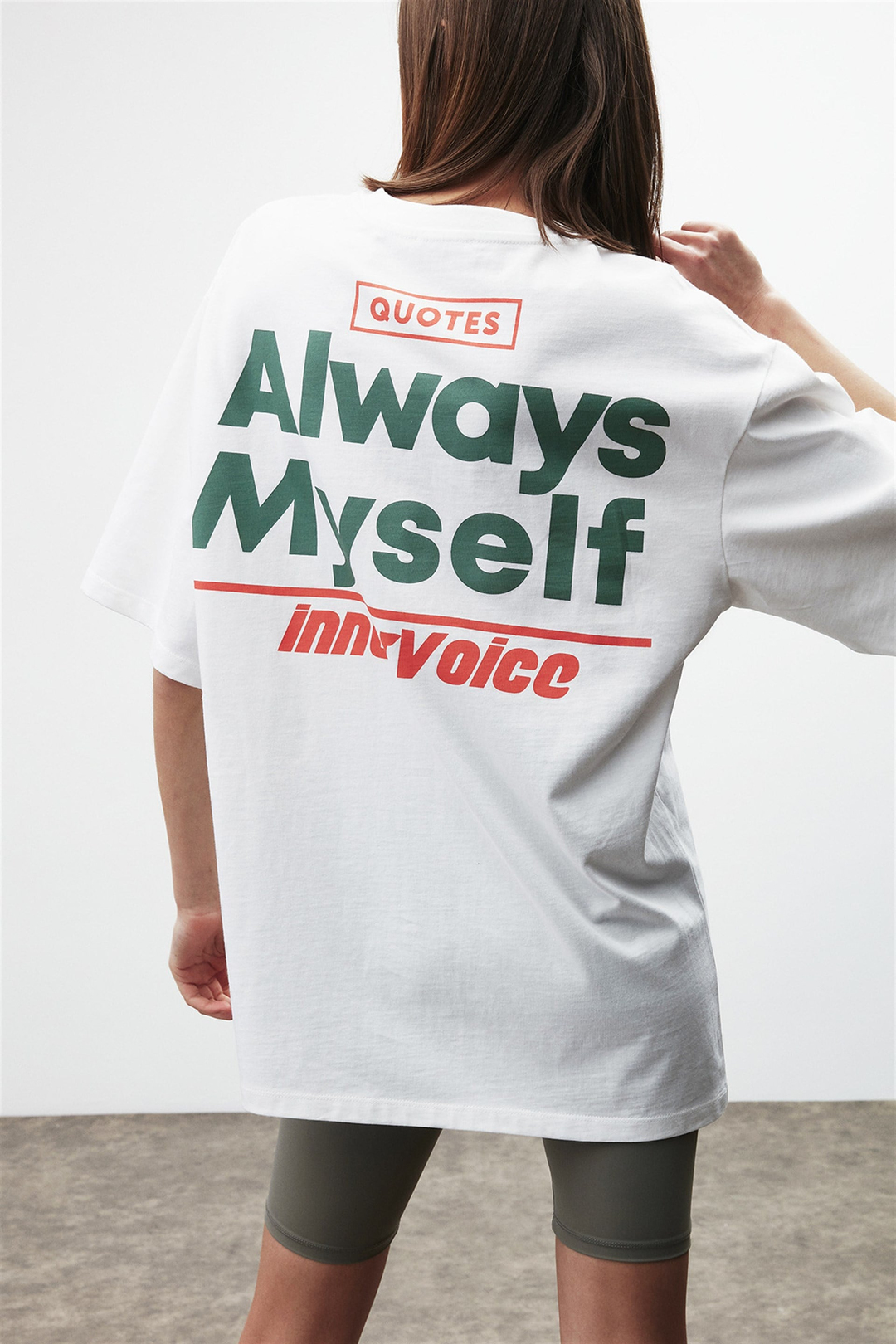 LOURDES Beyaz Kadın Baskılı Yuvarlak Yaka     Oversıze T-Shirt