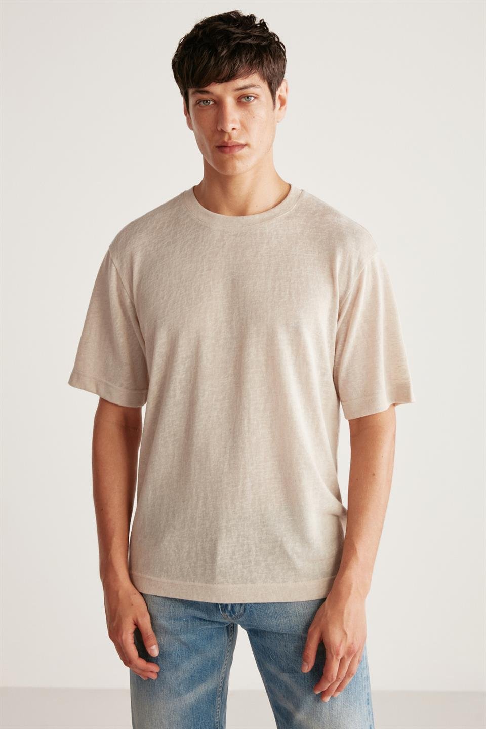 LUCAS Örme Regular Ekru Tekli T-Shirt