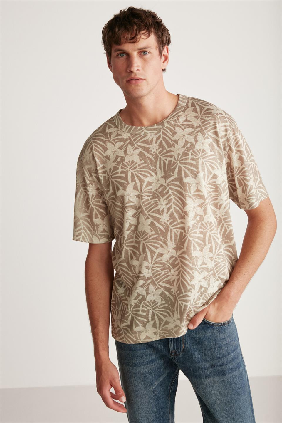 LUCAS Örme Regular Haki - Desenli Tekli T-Shirt