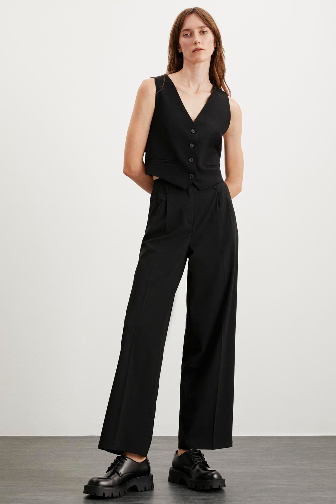LUZIA  Wide Leg Siyah Tekli Pantolon