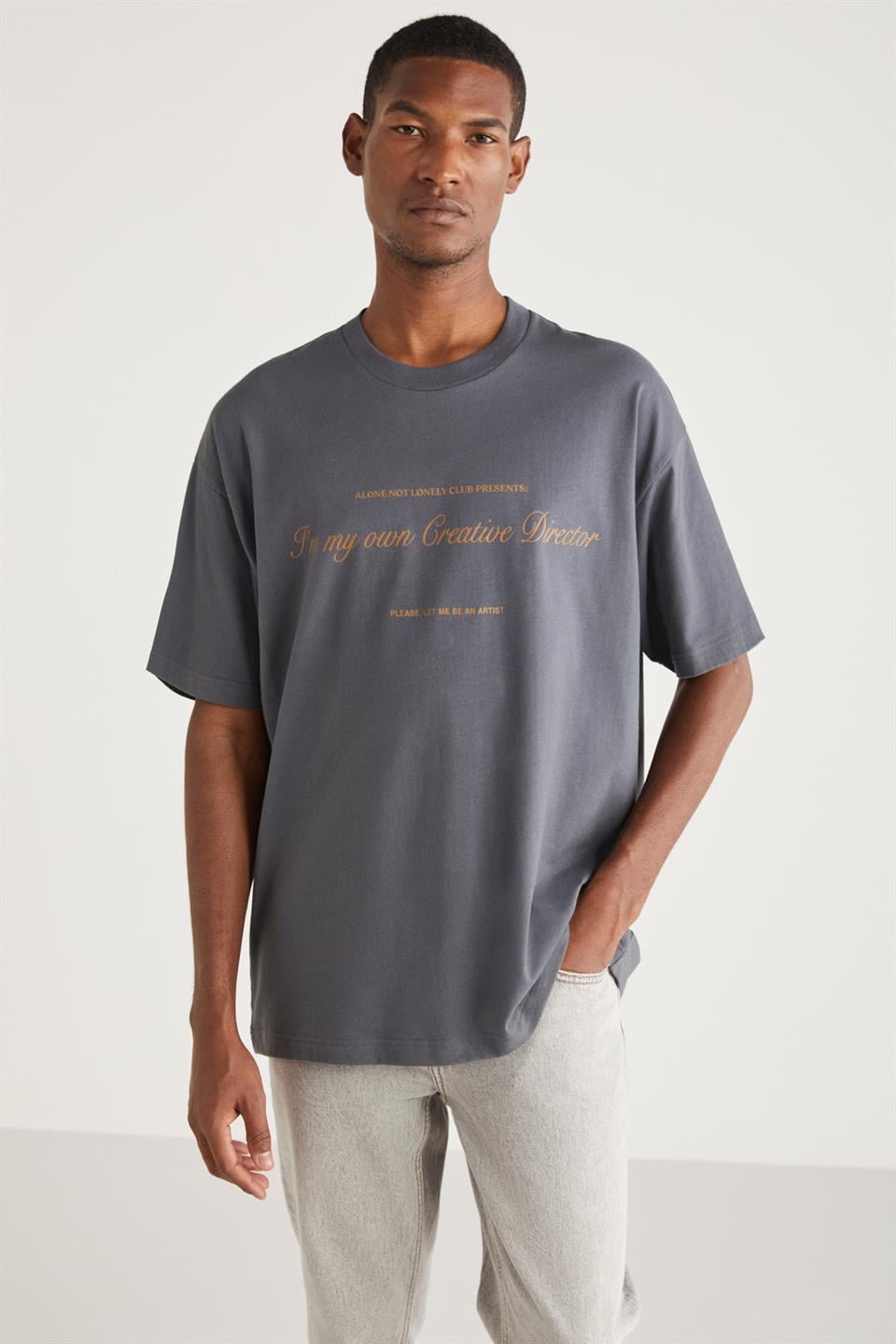 LYLE Örme Relaxed Antrasit Tekli T-Shirt