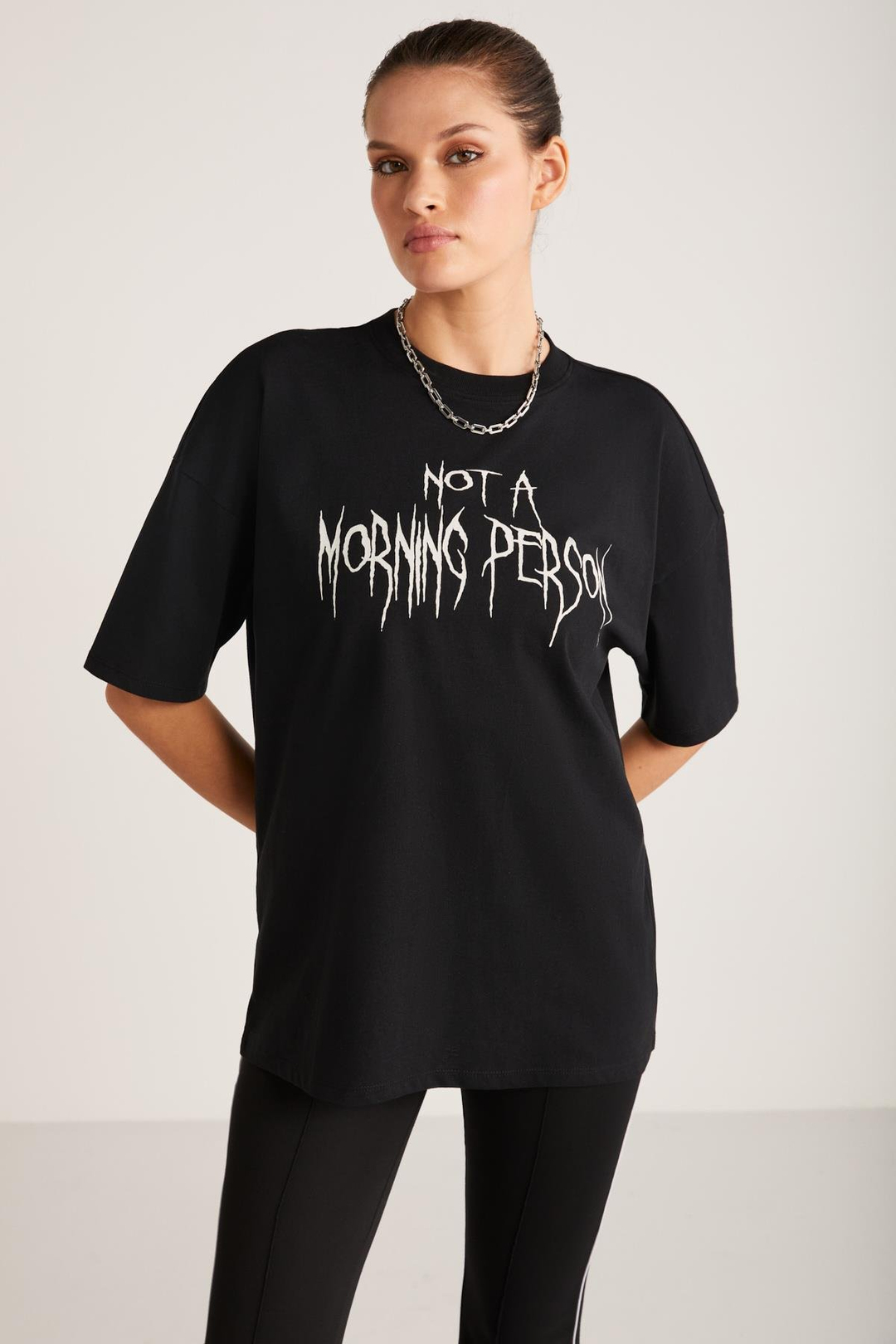 MADDIE Basic Slim Siyah Tekli T-Shirt